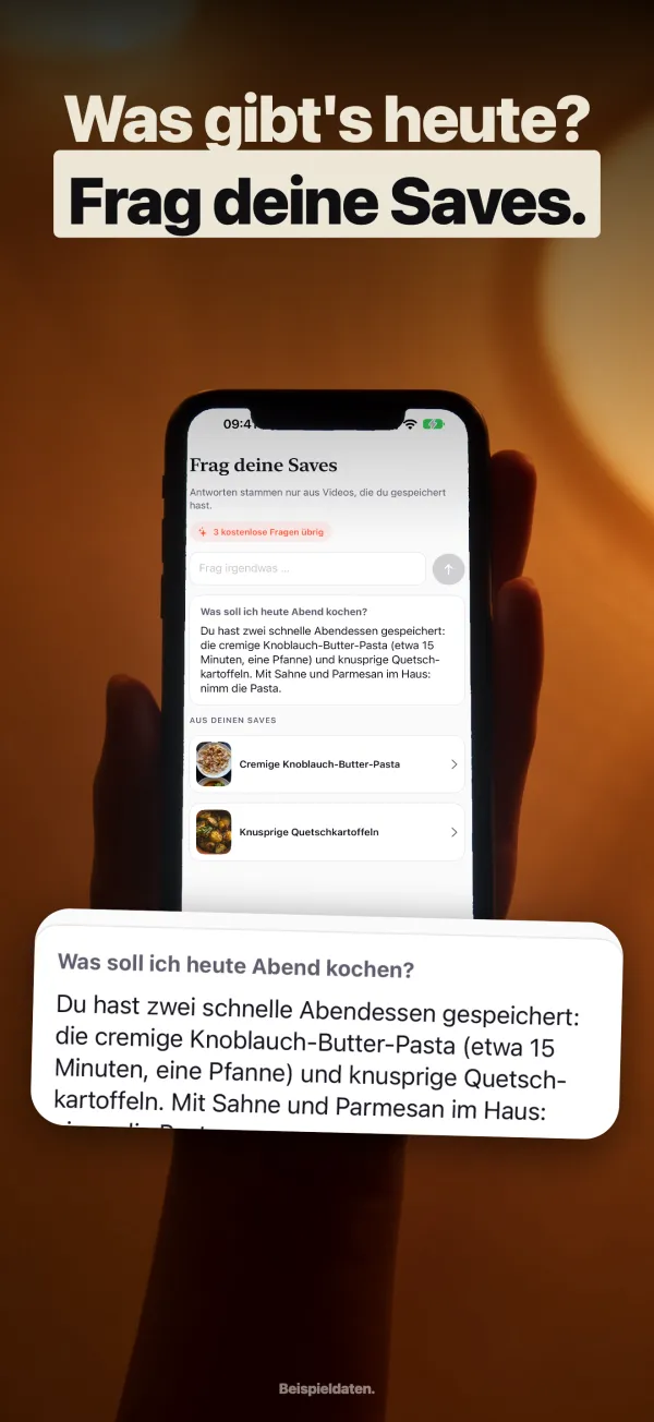 ReelSave App-Bildschirm: Frag deine Sammlung